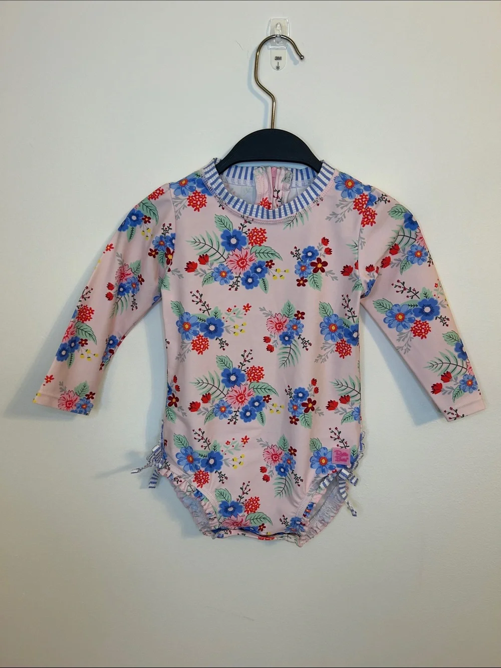 Ruffle Butts Pink Floral Long-Sleeve Baby Swimsuit, 18-24 Months